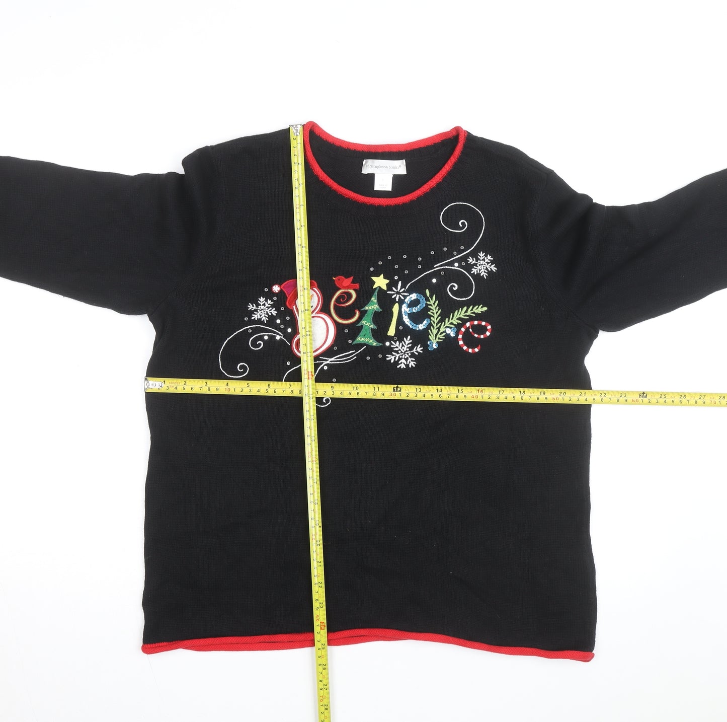 Christopher & Banks Women's Black Christmas Cotton Jumper L