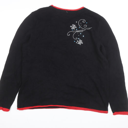 Christopher & Banks Women's Black Christmas Cotton Jumper L