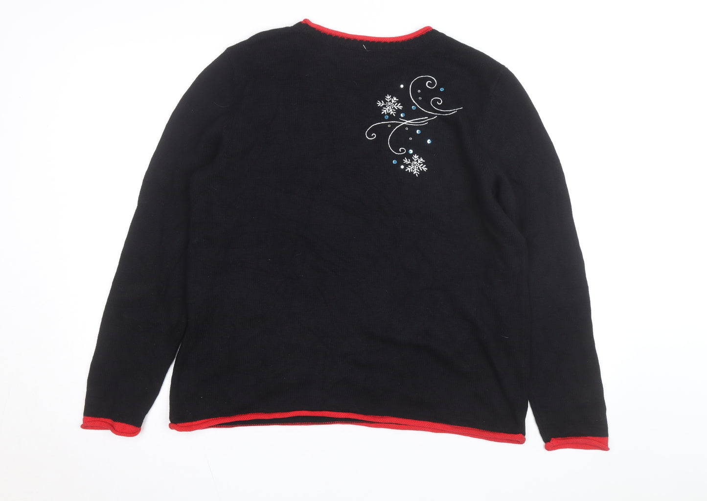 Christopher & Banks Women's Black Christmas Cotton Jumper L