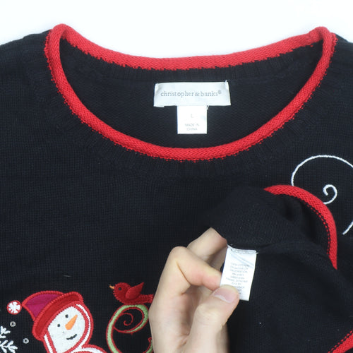 Christopher & Banks Women's Black Christmas Cotton Jumper L