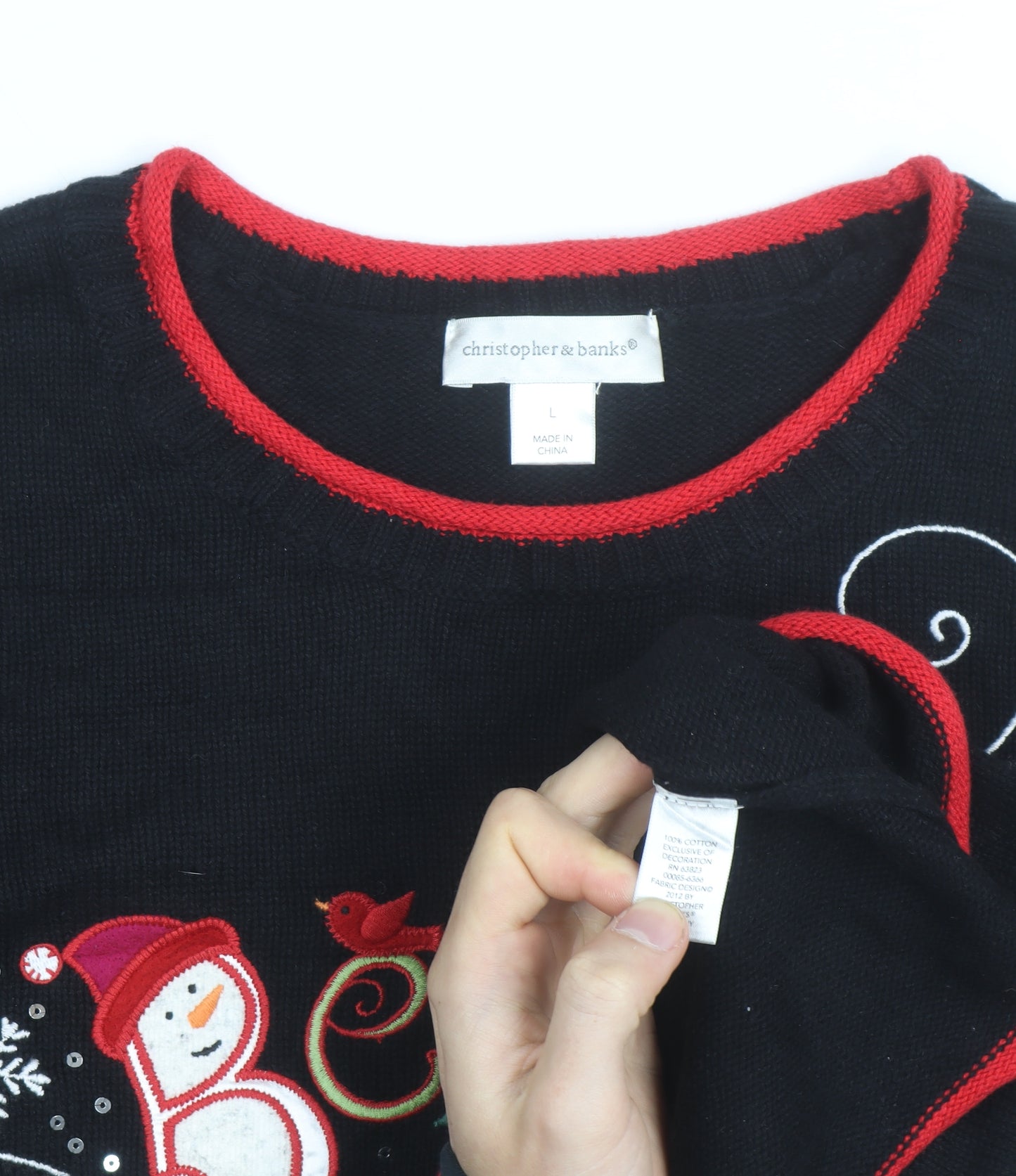 Christopher & Banks Women's Black Christmas Cotton Jumper L