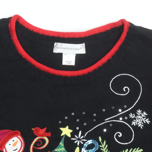 Christopher & Banks Women's Black Christmas Cotton Jumper L