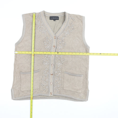 La Madona Women's Beige Embroidered Knit Vest M Classic Floral Style