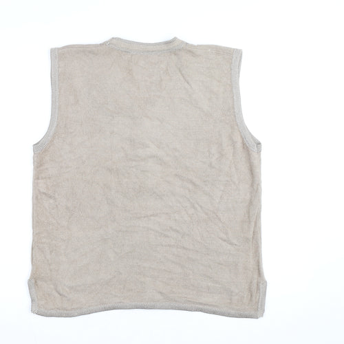 La Madona Women's Beige Embroidered Knit Vest M Classic Floral Style