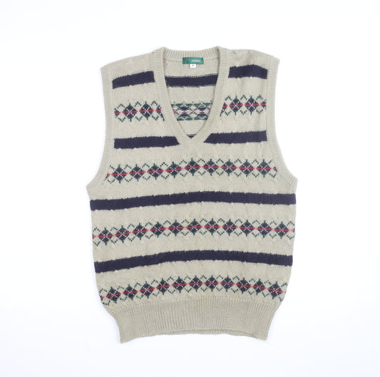 Giordano Men's Beige Argyle Knit Wool Blend V-Neck Vest M