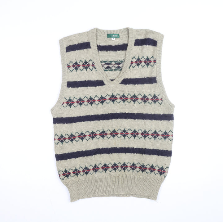 Giordano Men's Beige Argyle Knit Wool Blend V-Neck Vest M