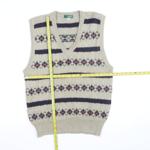 Giordano Men's Beige Argyle Knit Wool Blend V-Neck Vest M