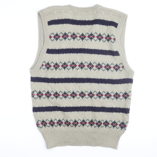 Giordano Men's Beige Argyle Knit Wool Blend V-Neck Vest M