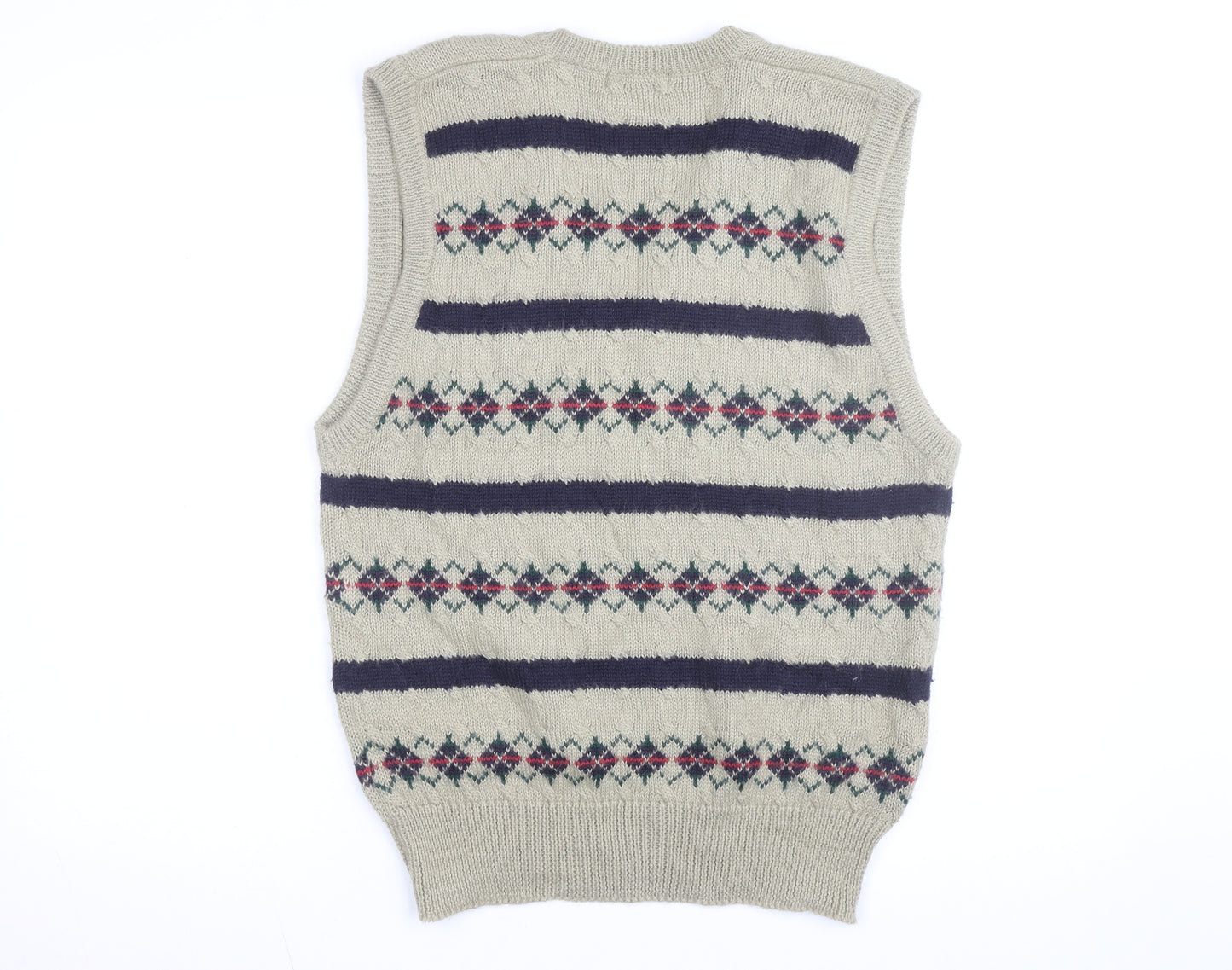 Giordano Men's Beige Argyle Knit Wool Blend V-Neck Vest M