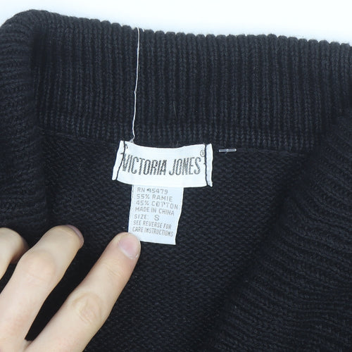 Victoria Jones Women's Black Beaded Bohemian Knit Jumper Size S