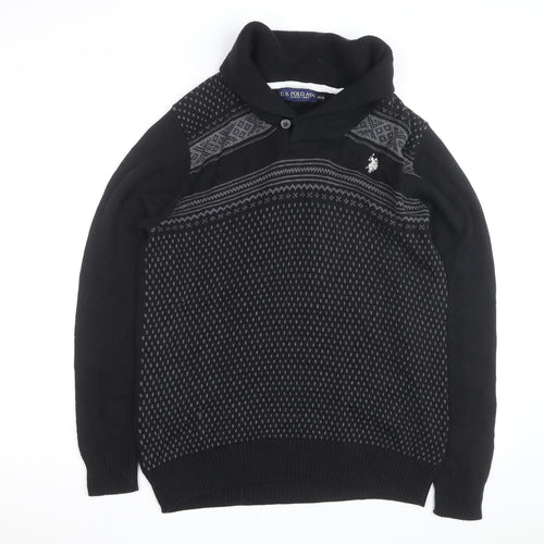 U.S. Polo Assn. Men's Black Cotton Collared Pullover Jumper Size M