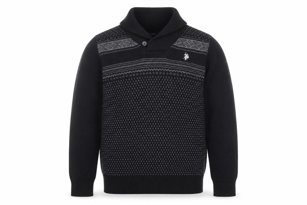 Front view of U.S. Polo Assn. Men's Black Cotton Collared jumper, size M