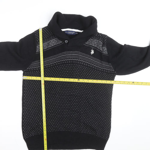 U.S. Polo Assn. Men's Black Cotton Collared Pullover Jumper Size M