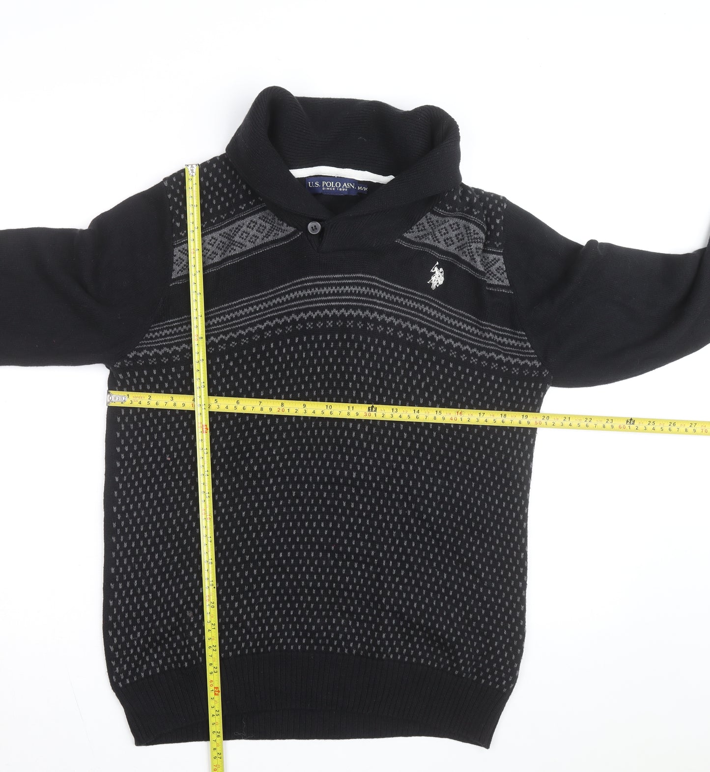 U.S. Polo Assn. Men's Black Cotton Collared Pullover Jumper Size M