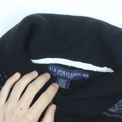 U.S. Polo Assn. Men's Black Cotton Collared Pullover Jumper Size M