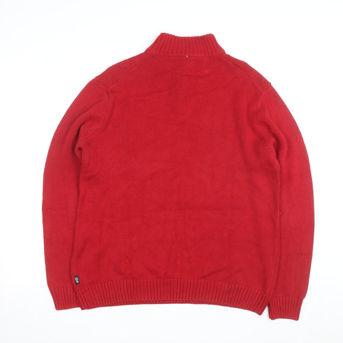 Chaps Men's Red Cotton 1/4 Zip Moose Knit Jumper L