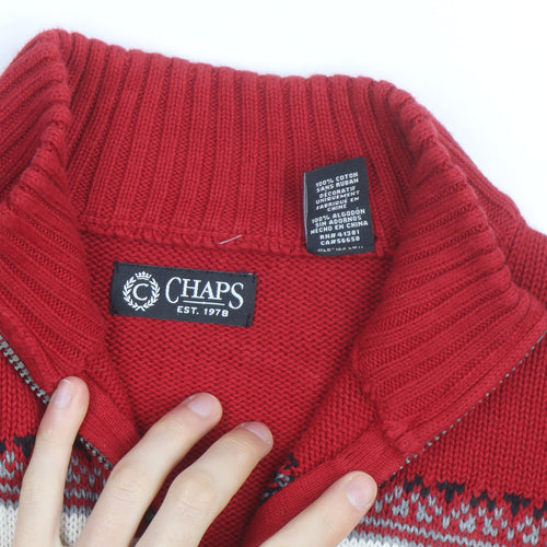 Chaps Men's Red Cotton 1/4 Zip Moose Knit Jumper L