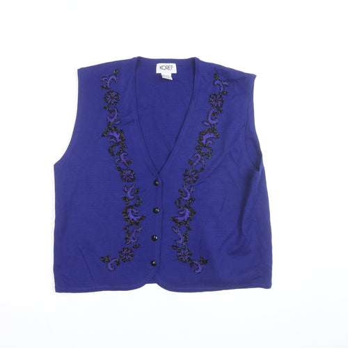 Koret Petites Blue Beaded Knit Sleeveless Vest Jumper Women’s L