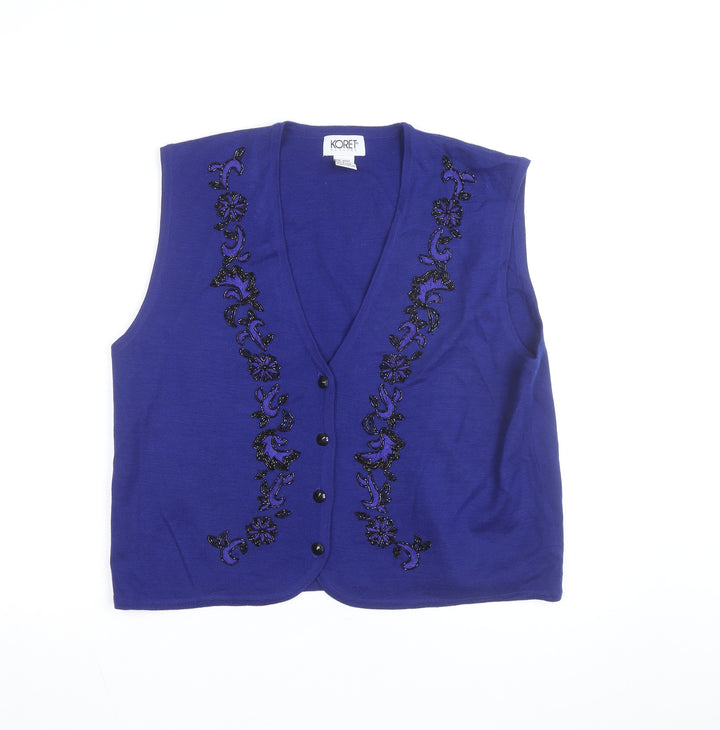 Koret Petites Blue Beaded Knit Sleeveless Vest Jumper Women’s L