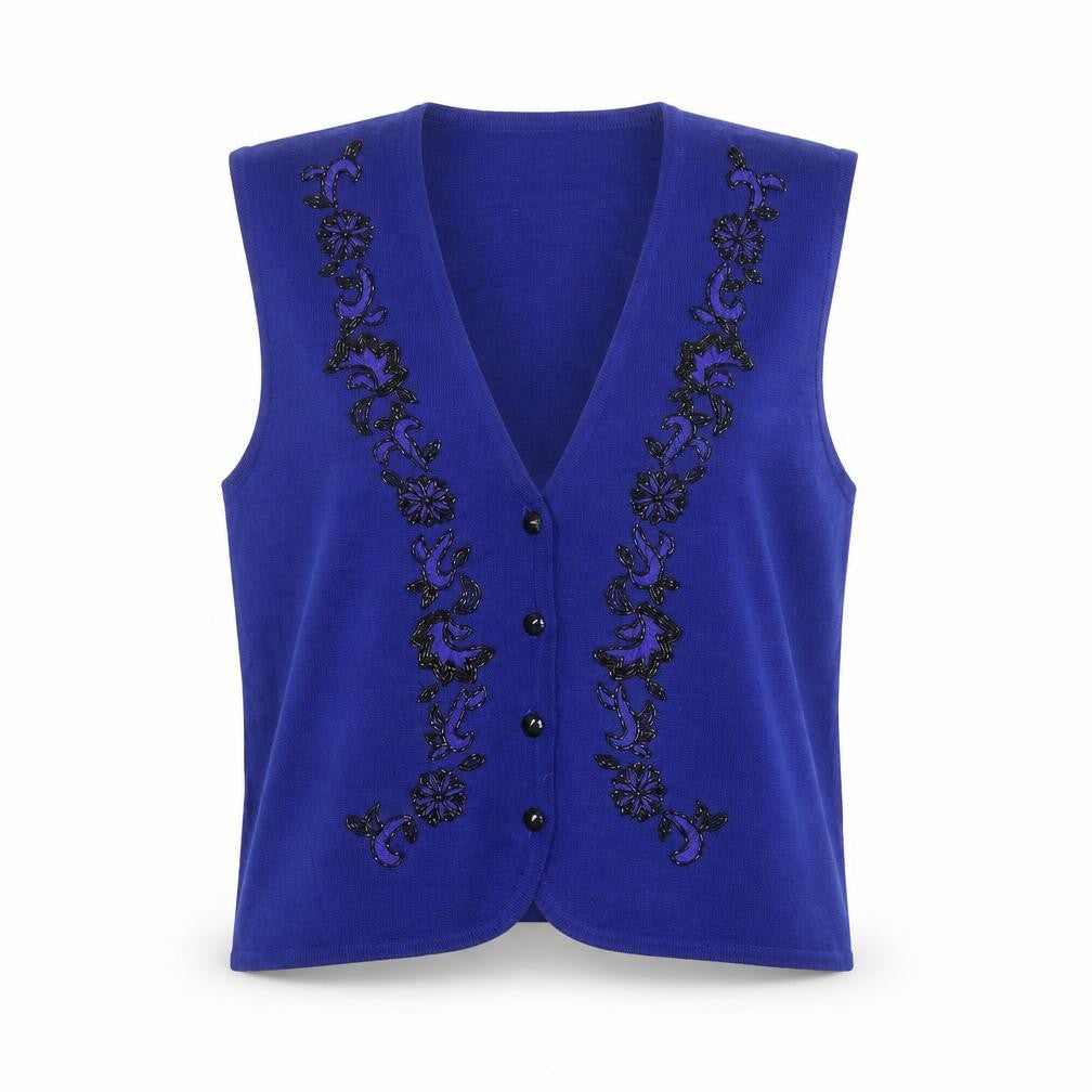 Koret Petites Blue Beaded Knit Sleeveless Vest Jumper Women’s L