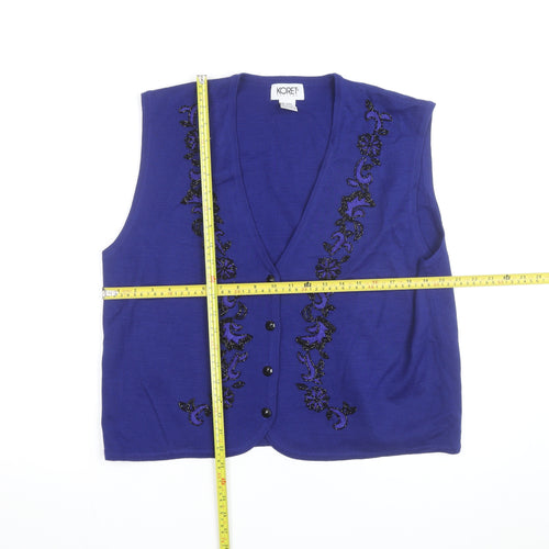 Koret Petites Blue Beaded Knit Sleeveless Vest Jumper Women’s L