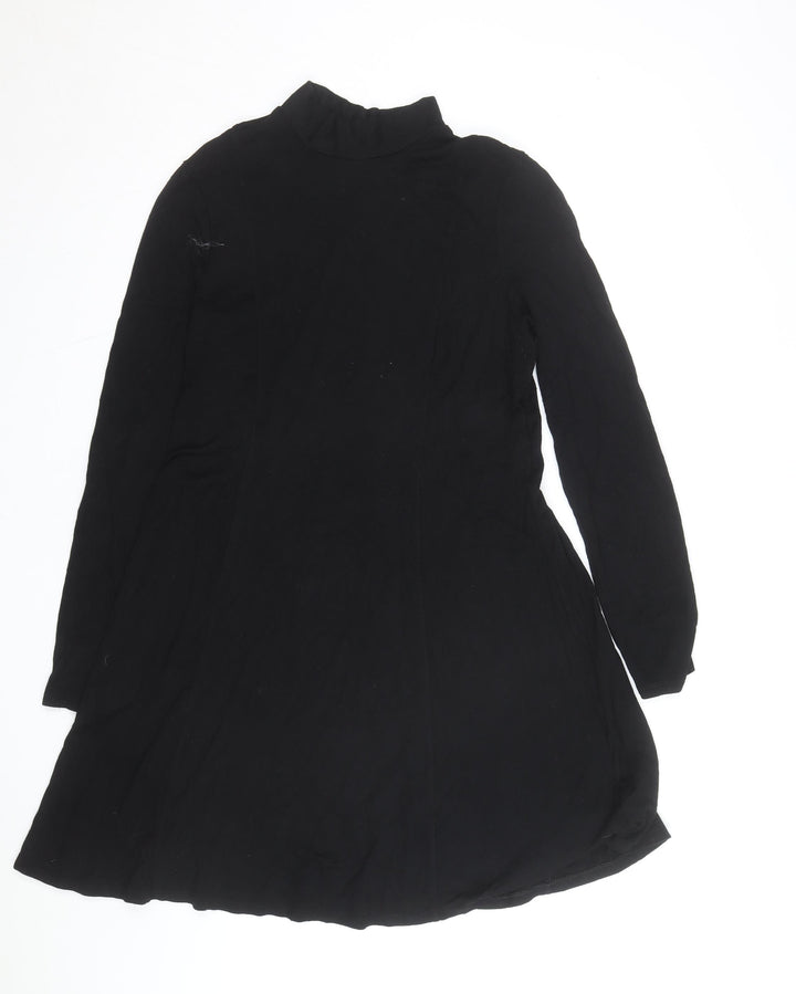 Next Women Black Size 18 A-Line Long Sleeve High Neck Jersey Dress