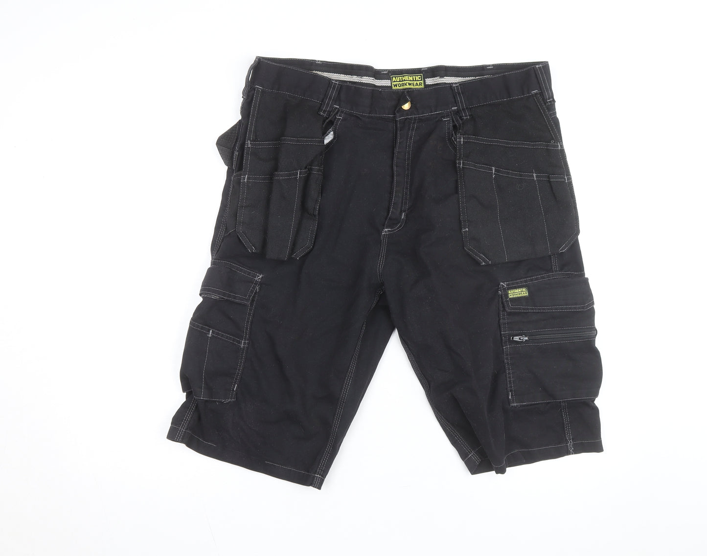 Authentic Workwear Men's Black Cargo Shorts L 36in Durable Pockets