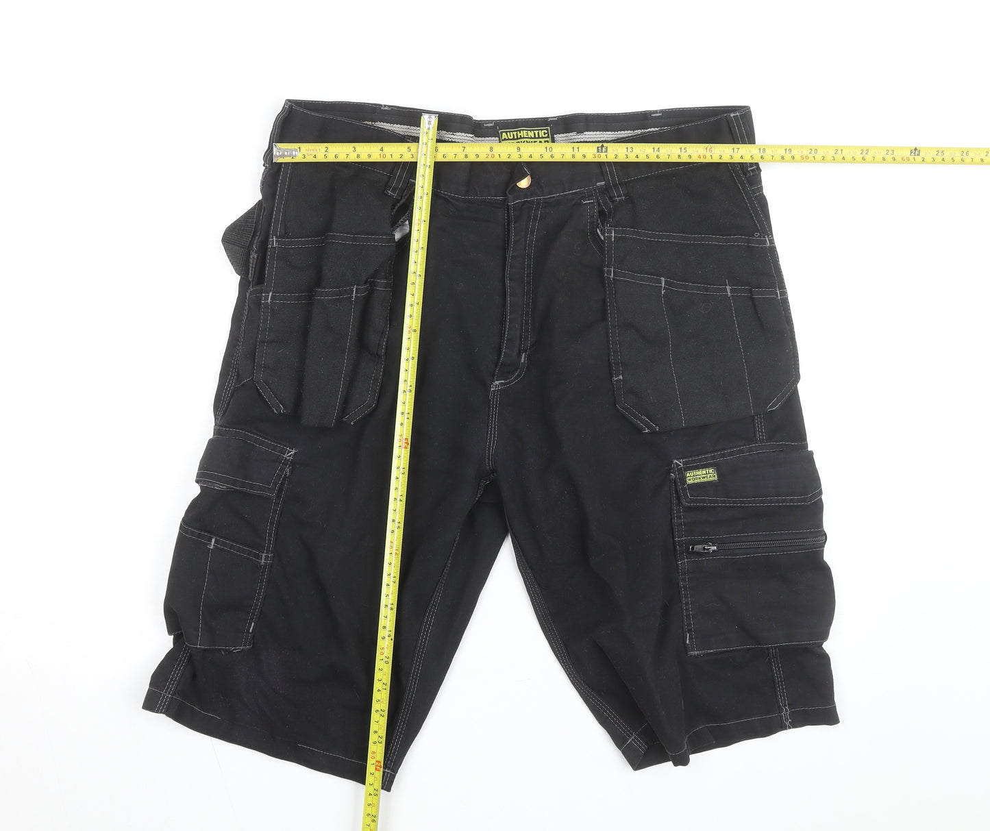 Authentic Workwear Men's Black Cargo Shorts L 36in Durable Pockets
