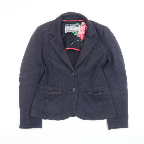 Joules Women's Navy Wool Blend Herringbone Blazer Size 10 Slim Fit