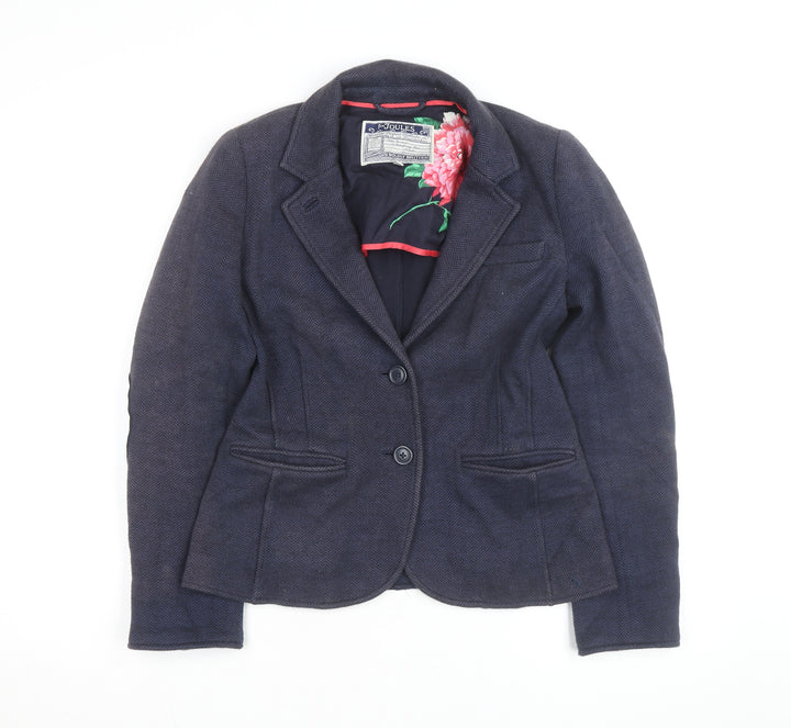 Joules Women's Navy Wool Blend Herringbone Blazer Size 10 Slim Fit