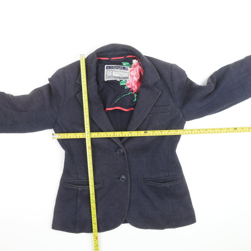 Joules Women's Navy Wool Blend Herringbone Blazer Size 10 Slim Fit