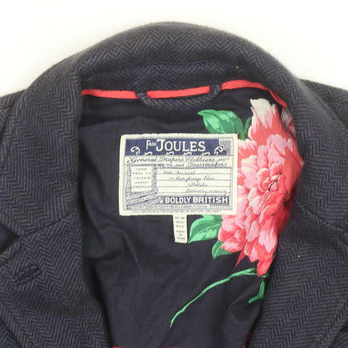 Joules Women's Navy Wool Blend Herringbone Blazer Size 10 Slim Fit