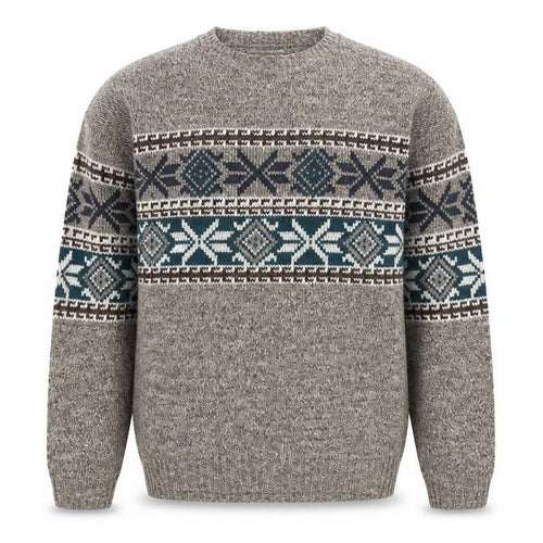 David Taylor Men's Brown Fair Isle Crew Neck Acrylic Jumper L
