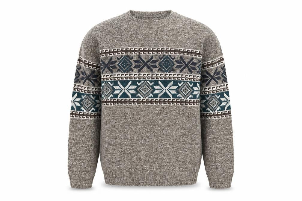 David Taylor Men's Brown Fair Isle Crew Neck Acrylic Jumper L