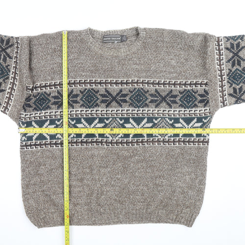 David Taylor Men's Brown Fair Isle Crew Neck Acrylic Jumper L