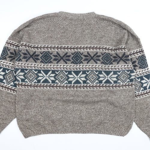 David Taylor Men's Brown Fair Isle Crew Neck Acrylic Jumper L