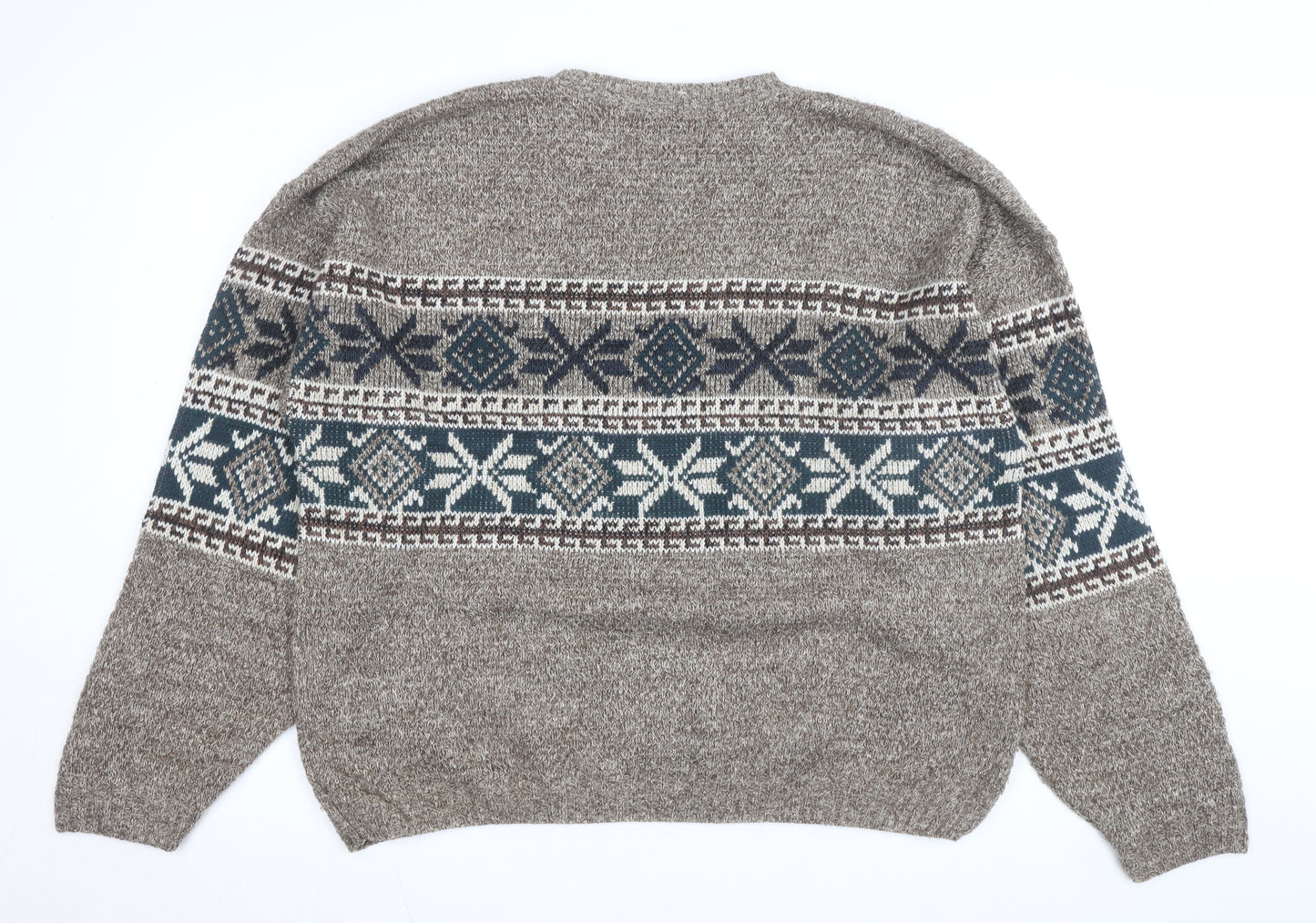 David Taylor Men's Brown Fair Isle Crew Neck Acrylic Jumper L