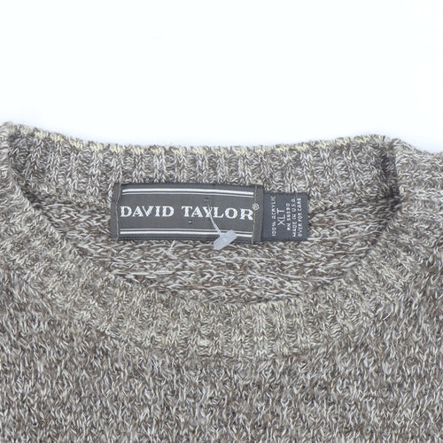 David Taylor Men's Brown Fair Isle Crew Neck Acrylic Jumper L