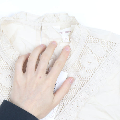 Marks and Spencer Per Una Ivory Cotton Embroidered Tunic Blouse Women’s Size 16