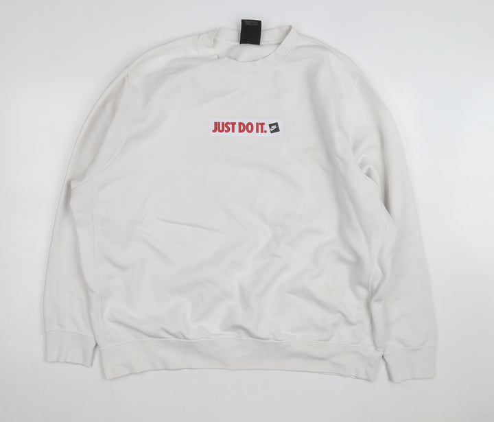 Nike Men's White 2XL Pullover Crew Neck Sweatshirt Just Do It Logo