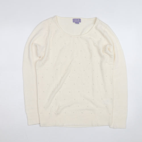 Laura Scott Women’s Ivory Beaded Knit Pullover Jumper Size M
