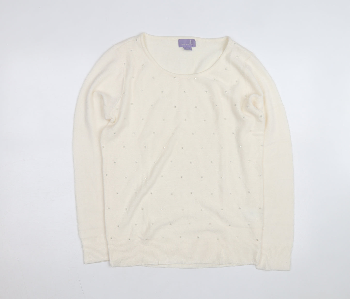 Laura Scott Women’s Ivory Beaded Knit Pullover Jumper Size M
