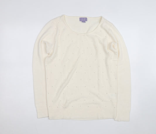 Laura Scott Women’s Ivory Beaded Knit Pullover Jumper Size M
