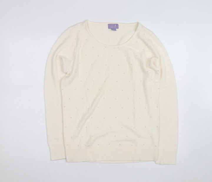 Laura Scott Women’s Ivory Beaded Knit Pullover Jumper Size M