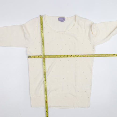 Laura Scott Women’s Ivory Beaded Knit Pullover Jumper Size M