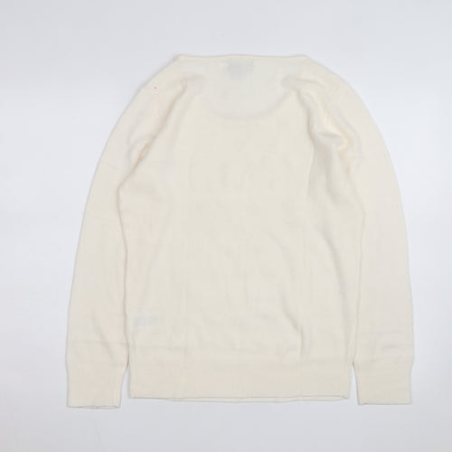 Laura Scott Women’s Ivory Beaded Knit Pullover Jumper Size M