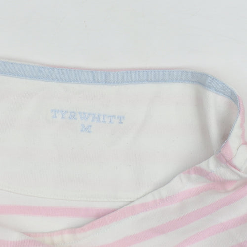 Tyrwhitt Women's Pink White Striped Cotton Pullover Jumper M