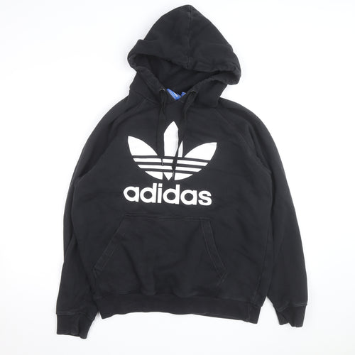 Adidas Mens Black Pullover Hoodie Size L Logo Sportswear