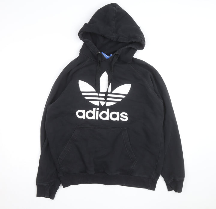 Adidas Mens Black Pullover Hoodie Size L Logo Sportswear
