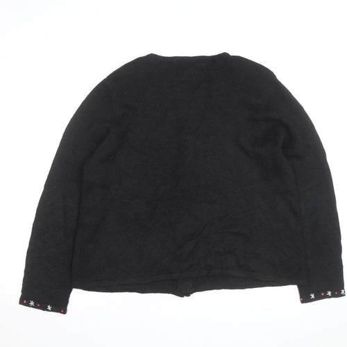 Tiara International Women’s Black Christmas Cardigan XL Embroidered Zip Knit
